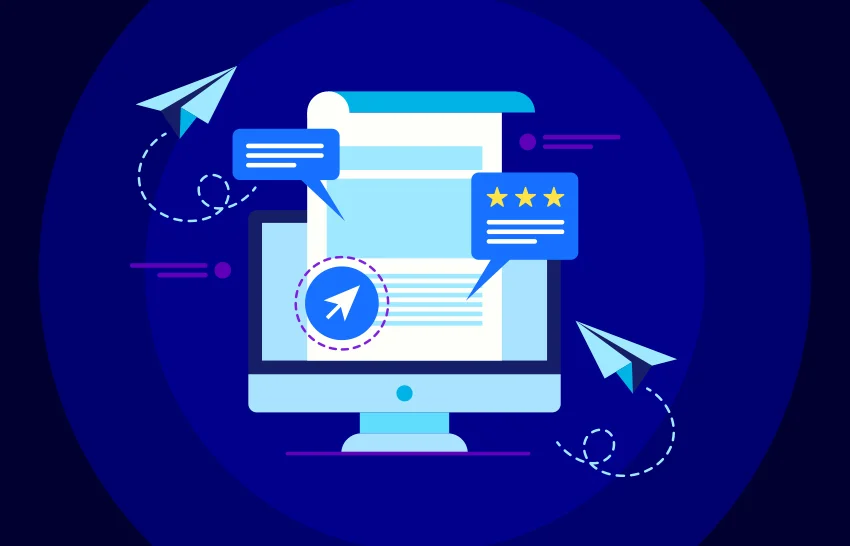 desktop with some icons showing email marketing banner