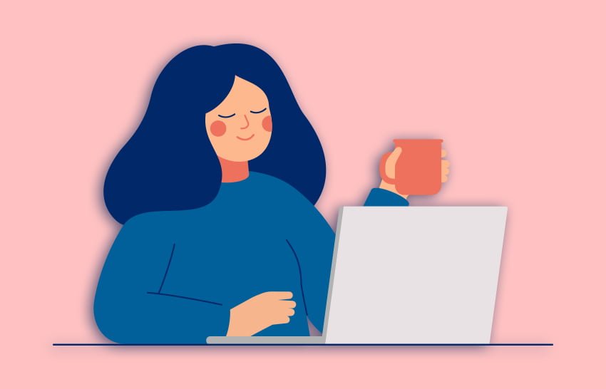 girl with laptop and coffee banner