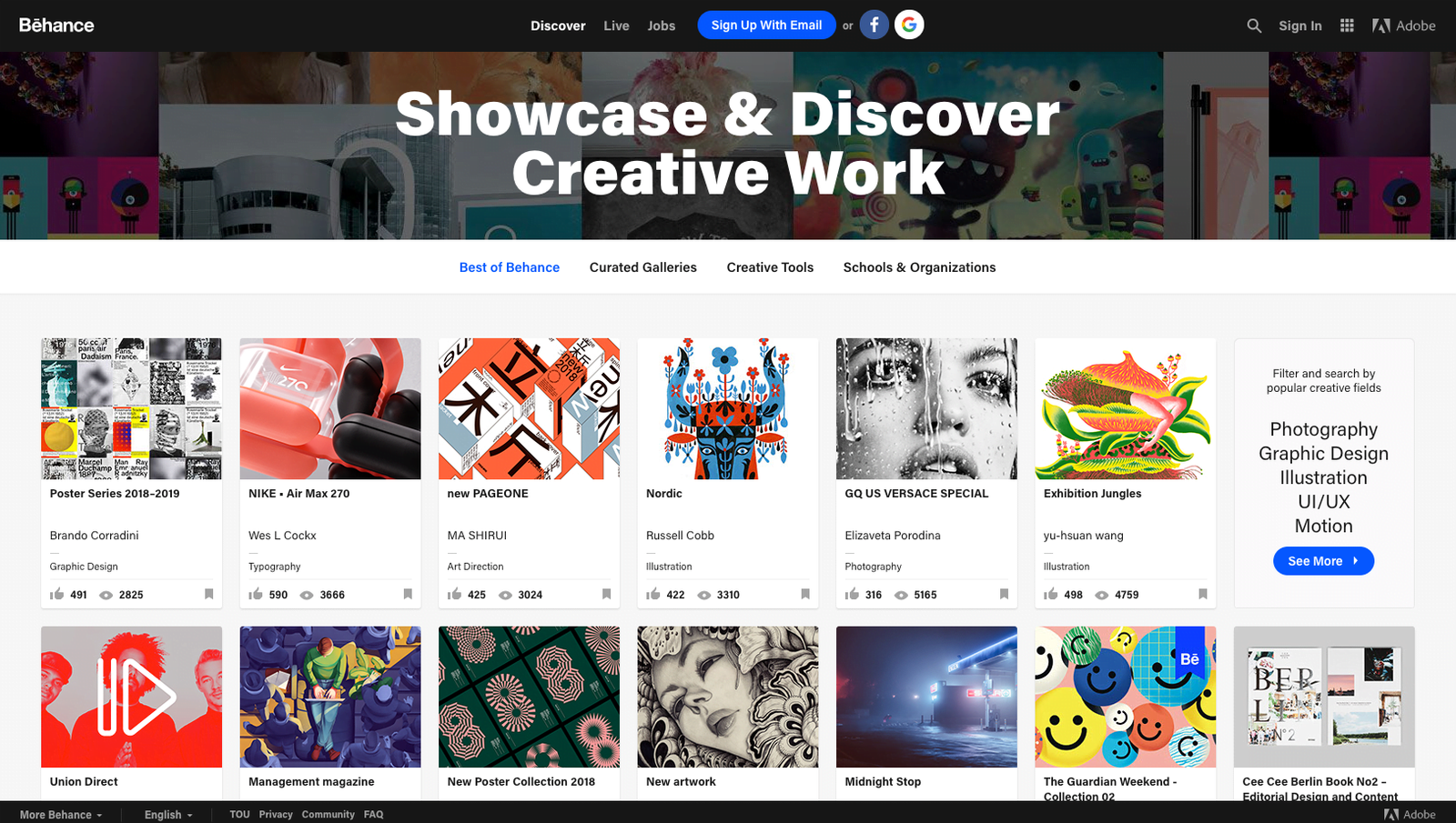 behance homepage