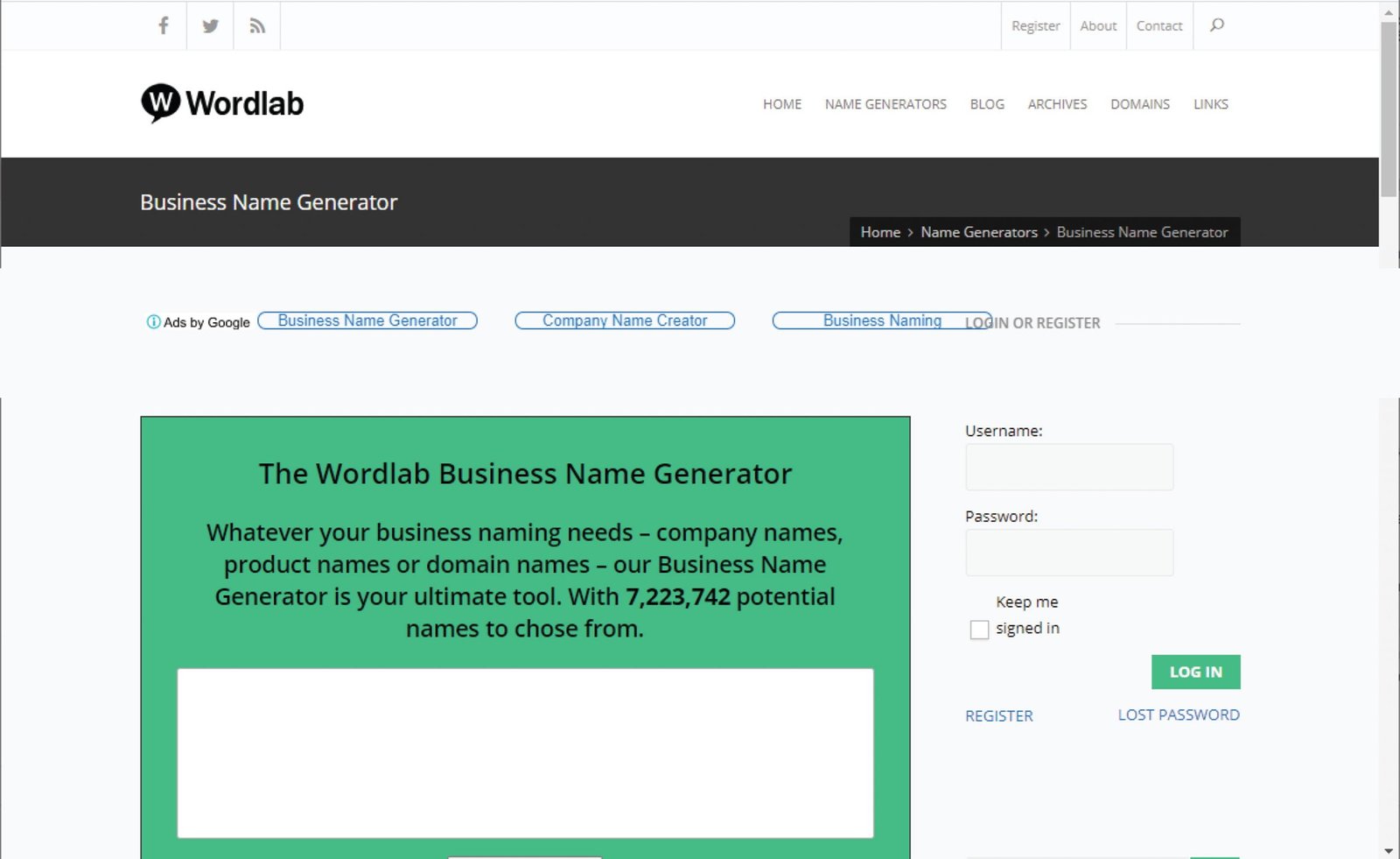 wordlab website for generating business names