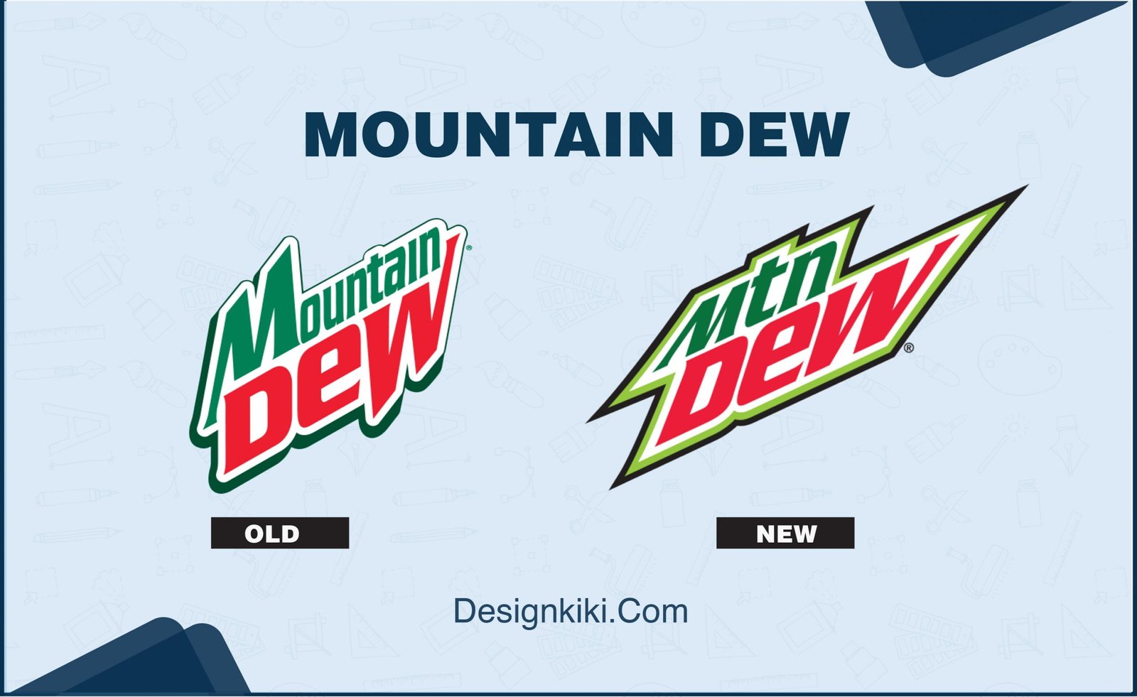 Mountain Dew logo before and after redesign