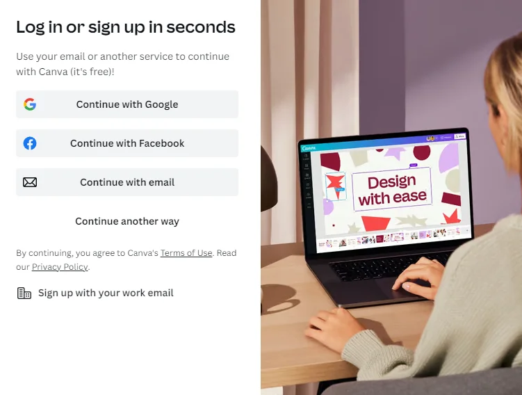 Sign Up or Log In on Canva